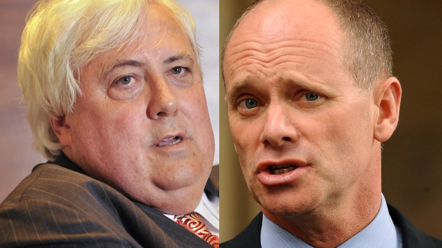 A composite of billionaire mining magnate Clive Palmer and Queensland Premier Campbell Newman.