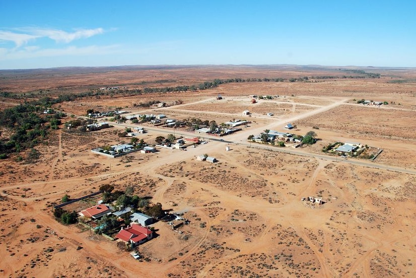 An aerial view of an outback town