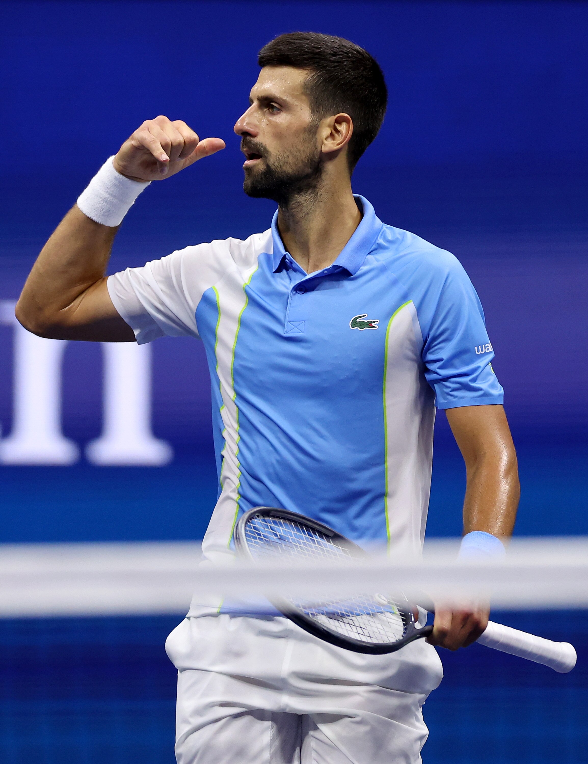 Novak Djokovic celebrates his win over Ben Shelton at the 2023 Australian Open.