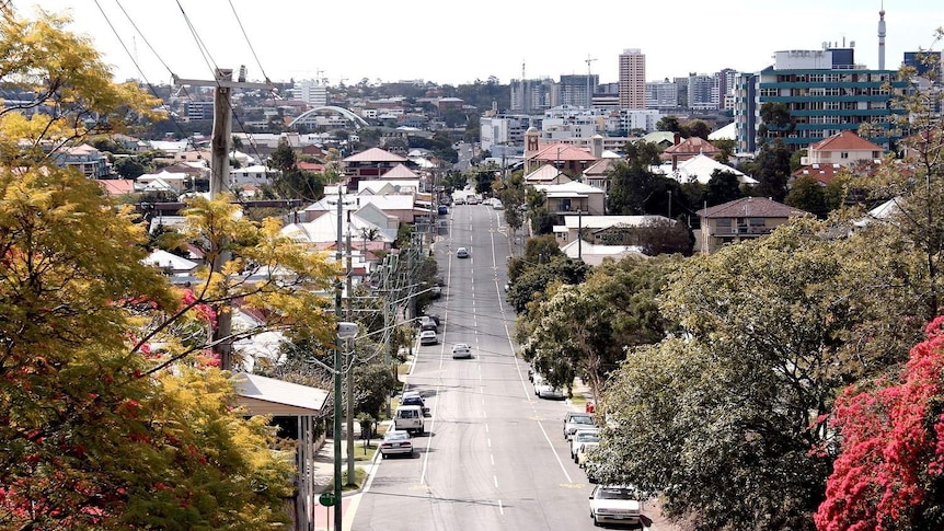 Wide shot of houses and buildings in West End.