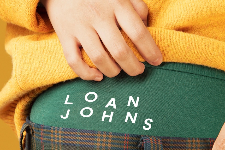 Close up showing type 'Loan Johns' on undergarments for Tourism Tasmania campaign 'Off Season'