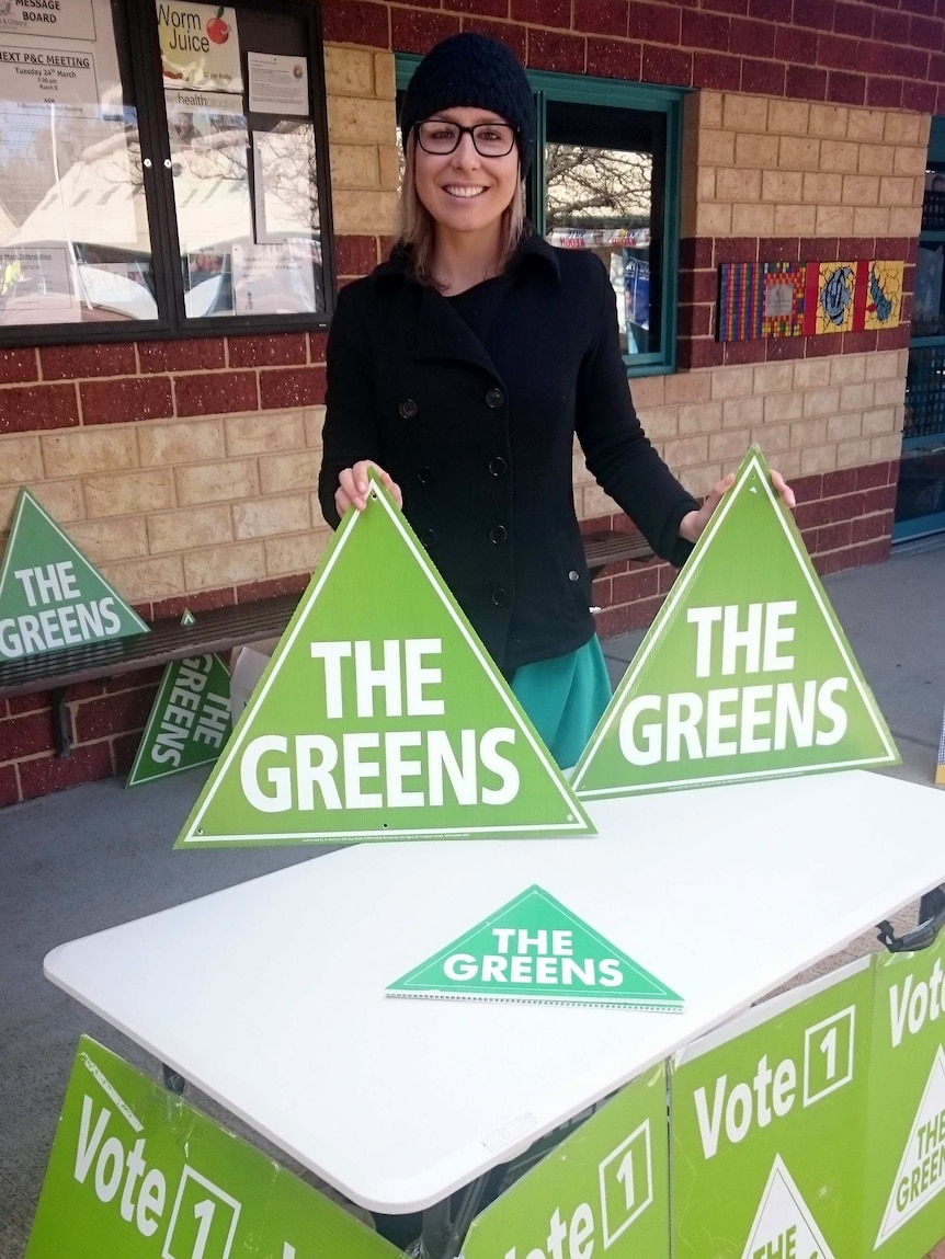 Greens candidate Vanessa Rauland for Canning at Halls Head Primary School