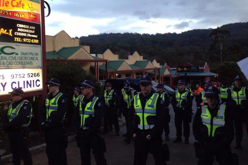 More than a dozen police officers moved in to secure the site in the early hours of the morning.