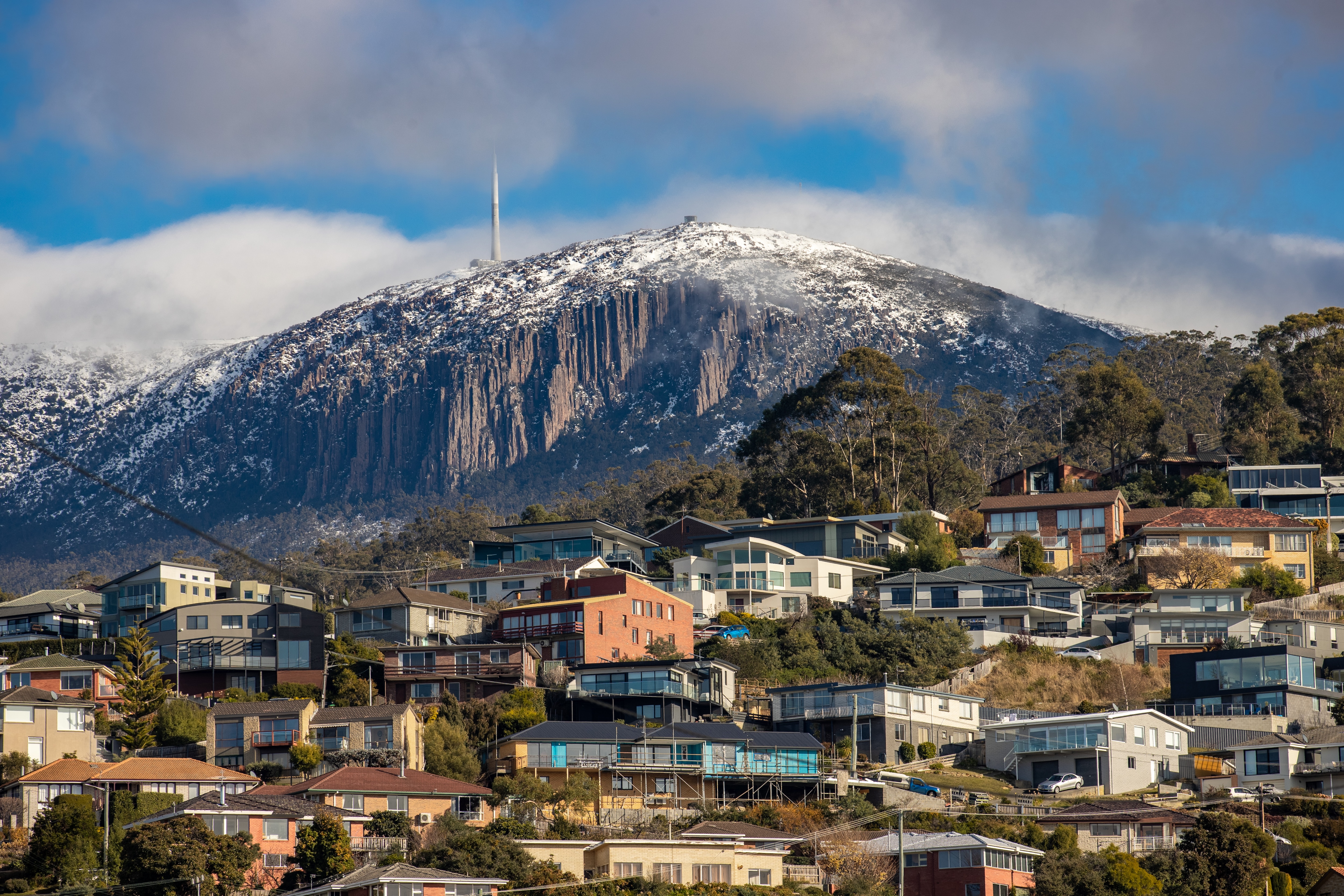 A mountain with snow on it.