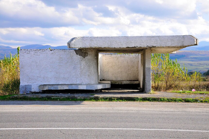 Concrete bus stop on a highway