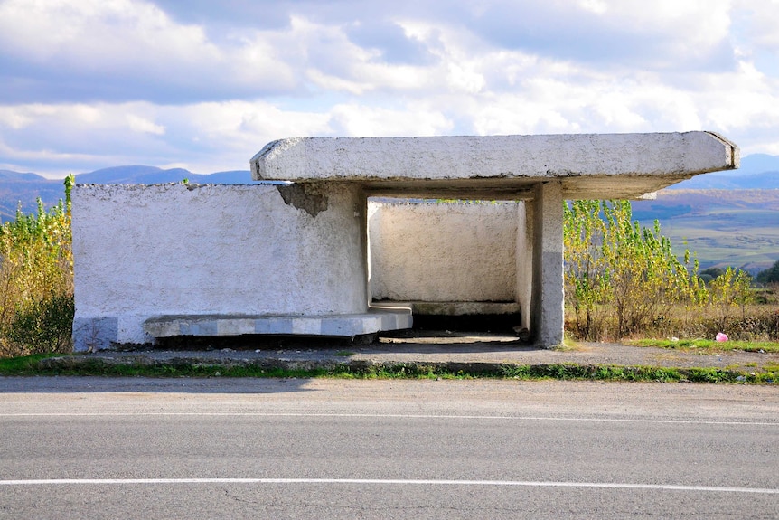 Concrete bus stop on a highway