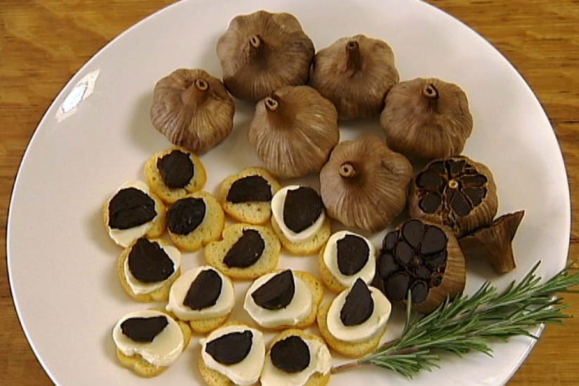 The black garlic that is produced on a farm at Huonville south of Hobart.