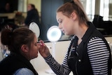 Jordan River Learning Federation Senior School student Mackenzie George applying makeup, August 2019