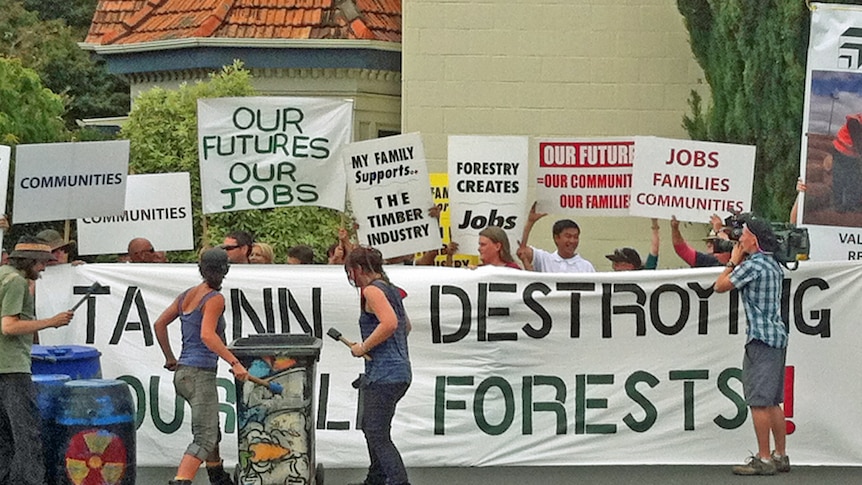 Timber company Ta Ann's Hobart headquarters targeted by activists