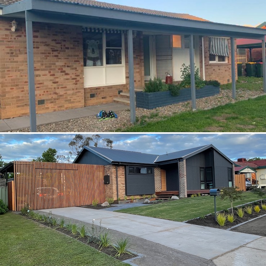 Two images of a house, the lower more modern.