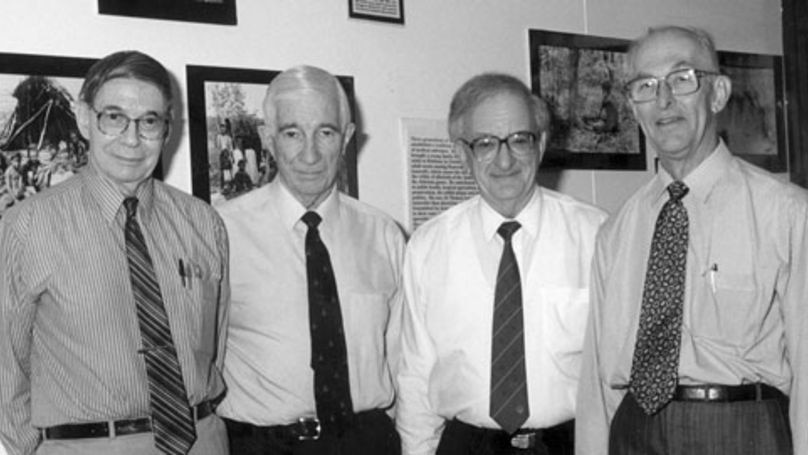 File photo of Professor Emmerson (far right) who was part of the team that performed the first renal transplant in the late 1960's and was a leading world authority on research into gout.