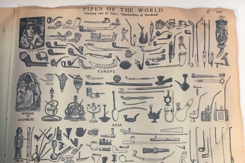 A paper filled with almost 100 illustrations of the different smoking pipes from around the world.