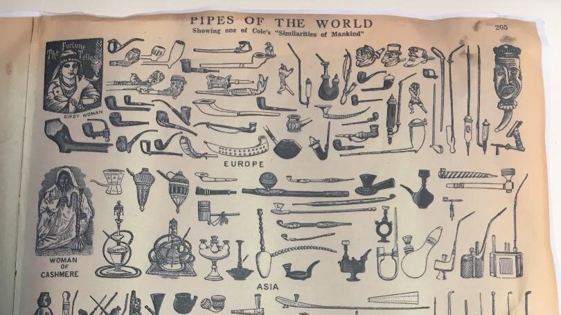 A paper filled with almost 100 illustrations of the different smoking pipes from around the world.