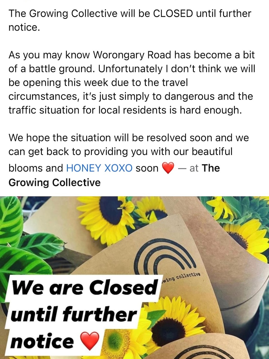 A social media post from a florist explaining why it has had to shut its doors.