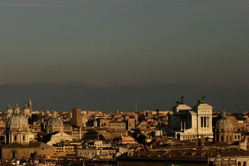 Smog hangs over the Rome skyline.