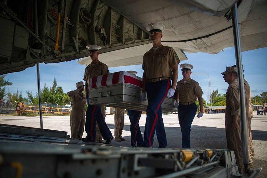 The remains of US marines who died in Kiribati during WWII are returned home