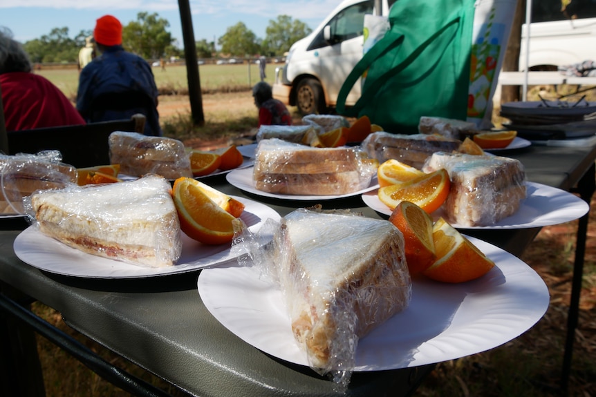 Close-up of the food at the Bidyadanga soccer game in June 2022. 