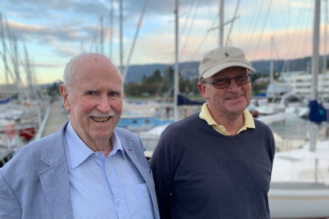 Hugh Garnham and Geoff Abel at the Derwent Sailing Squadron.