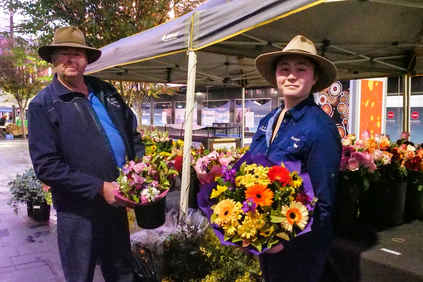 Arno Van Der Meer and his daughter Melanie at the market in Wollongong