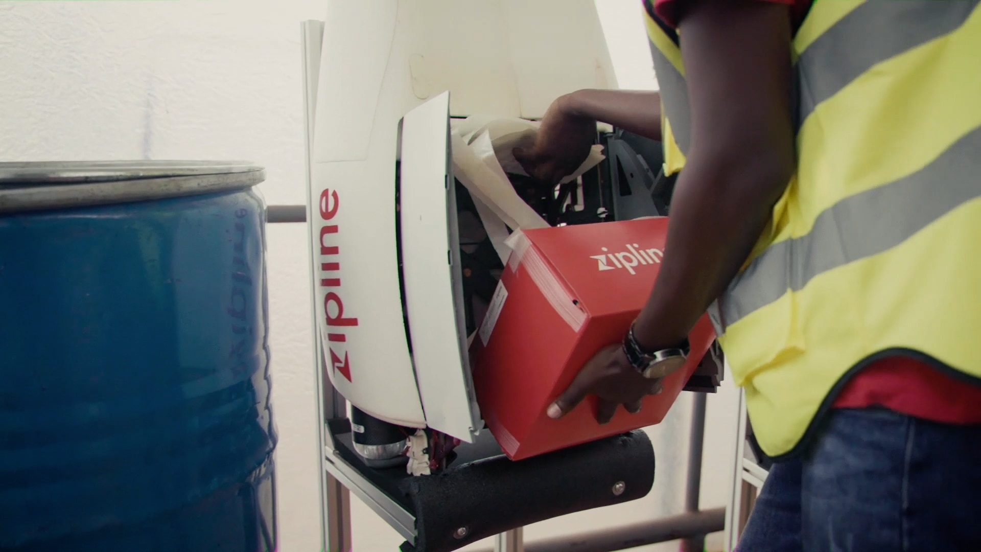 A drone delivery being packed.