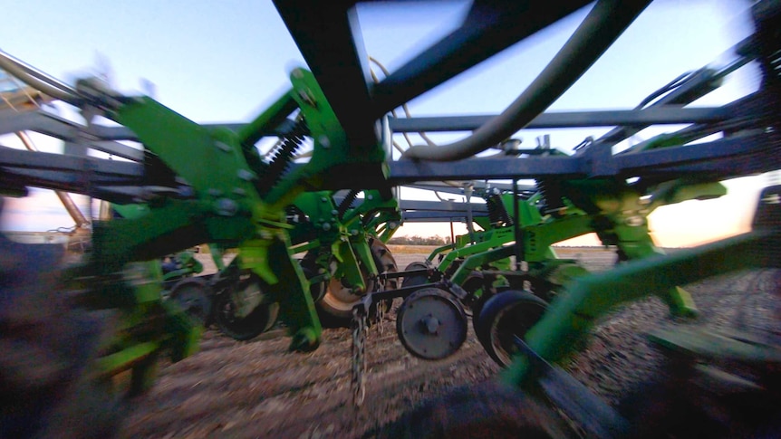 An image captured by a drone navigating a tight space in a planting machine.