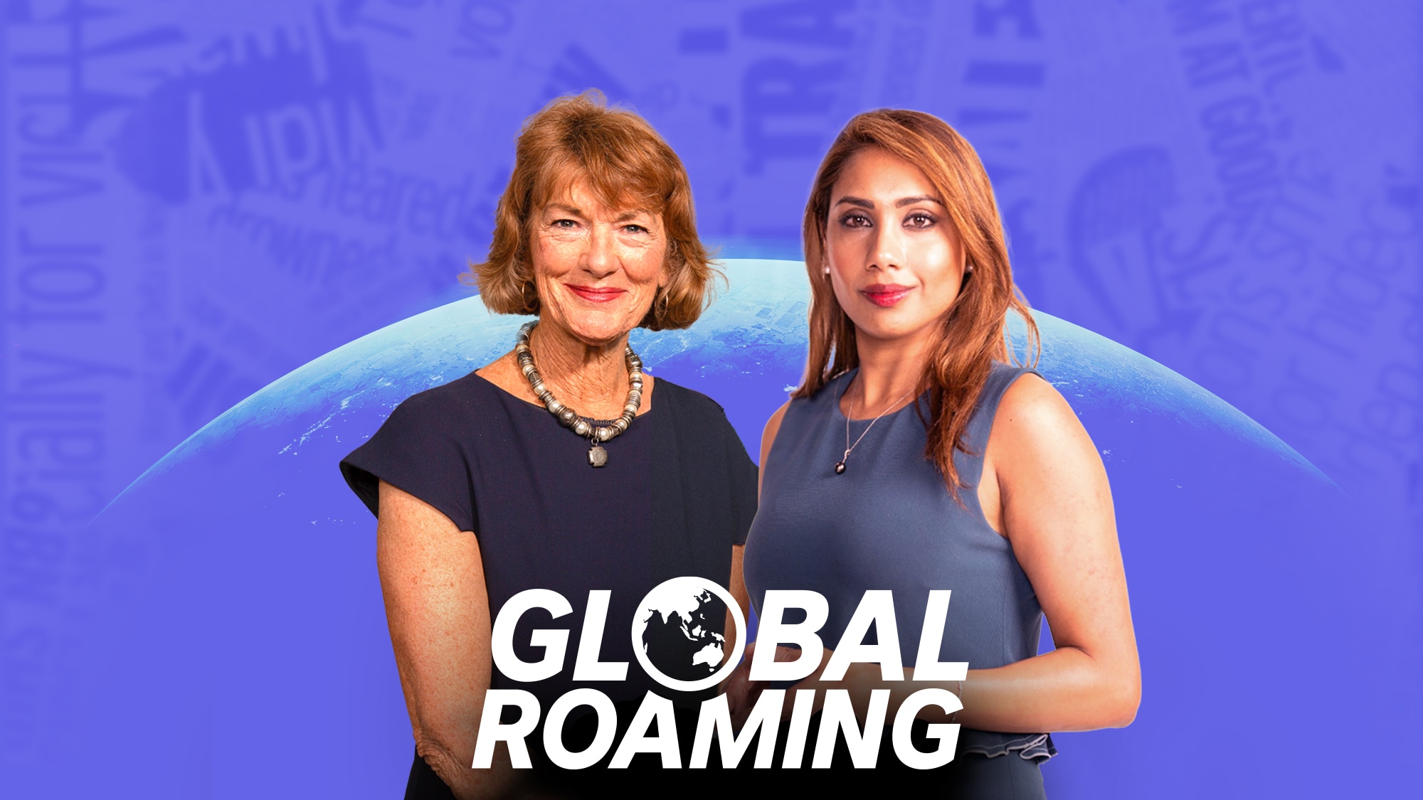 Two women standing looking at the camera with the words Global Roaming at the forefront