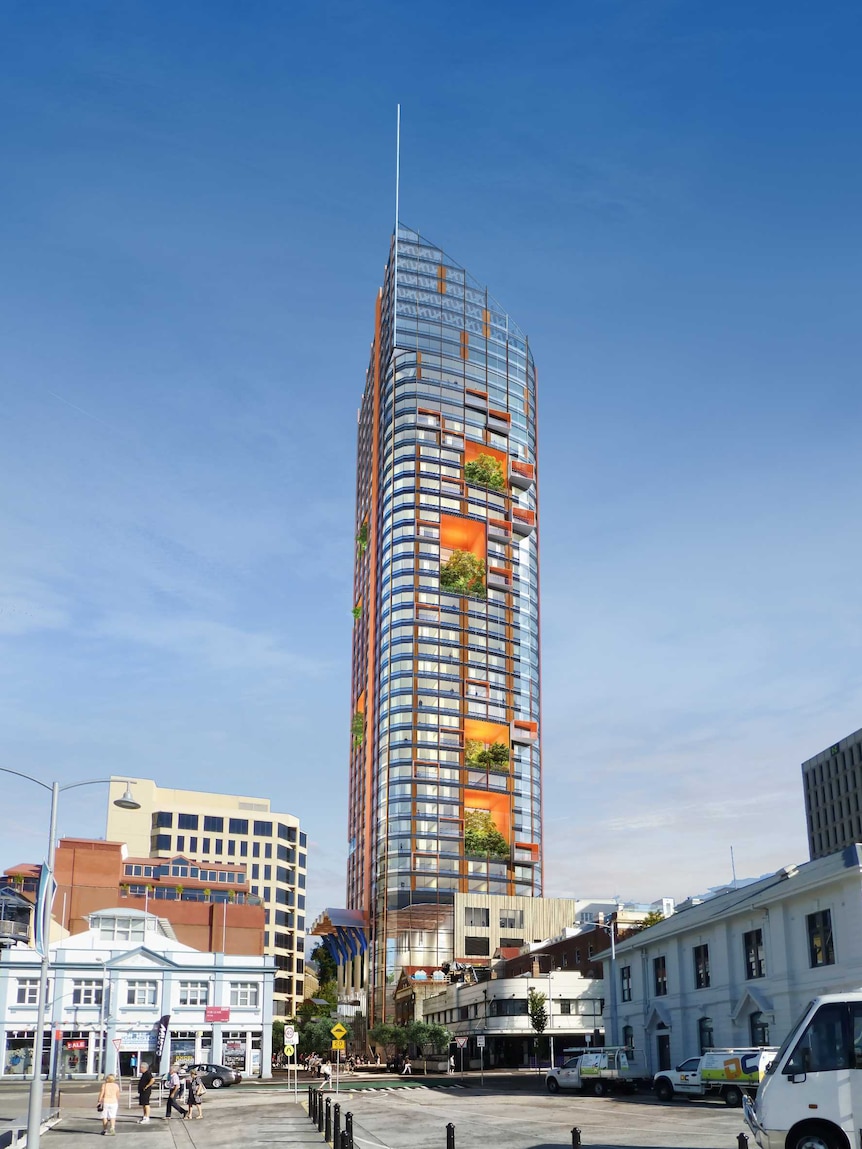 An artist's impression of the proposed skyscraper in Hobart.