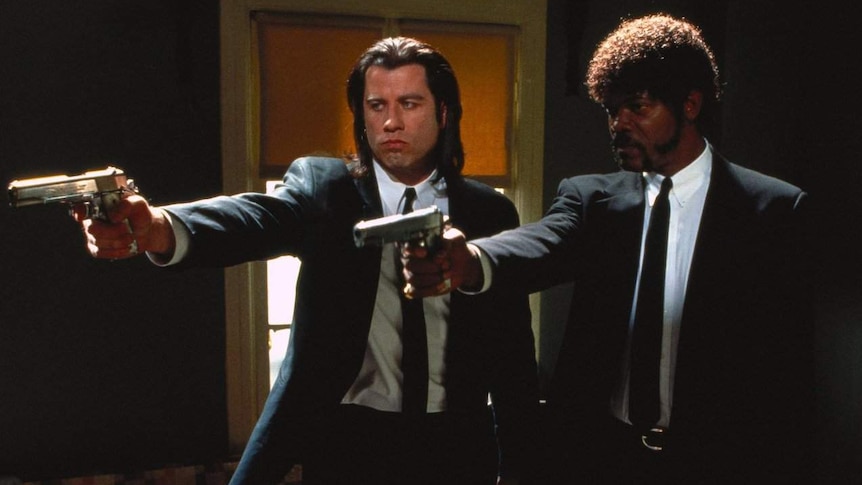 John Travolta as Vincent Vega and Samuel L Jackson as Jules Winnfield in a scene from Pulp Fiction