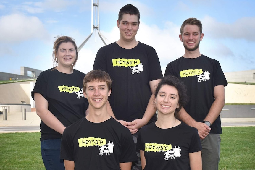 young people on the lawns of Parliament House in Canberra