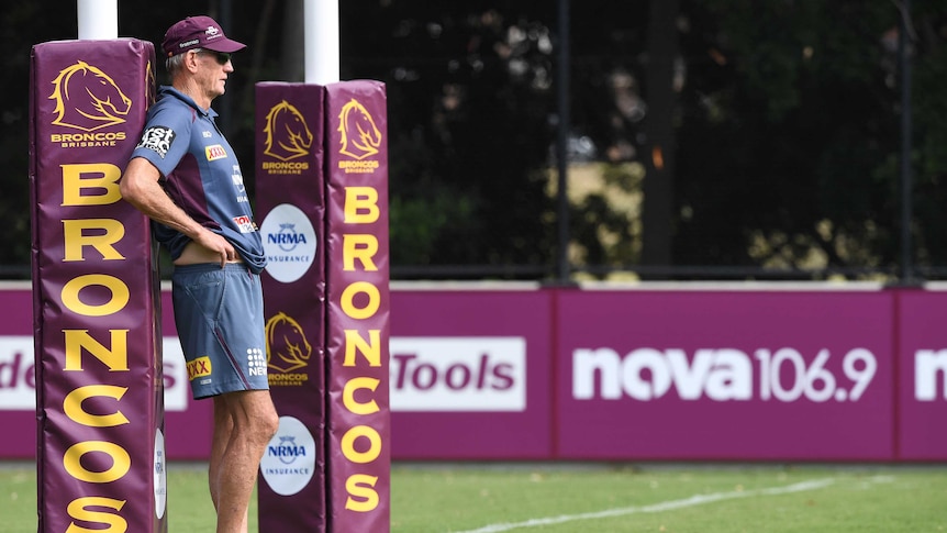 Wayne Bennett looks on at a Brisbane Broncos training.