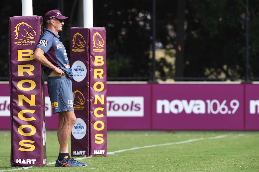 Wayne Bennett looks on at a Brisbane Broncos training.