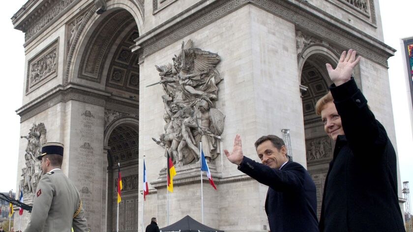Nicolas Sarkozy and Angela Merkel paid homage to the war dead.