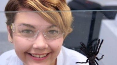 Researcher Samantha Nixon with a spider.