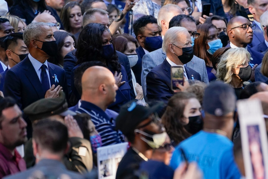 Crowd gathers at the ceremoney of the 20th anniversary of the September 11 attacks