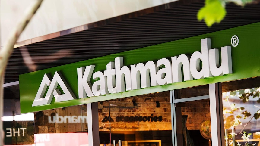 A Kathmandu logo is on the outside of one of their shops
