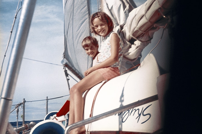 Collette Dinnigan with her brother on a boat