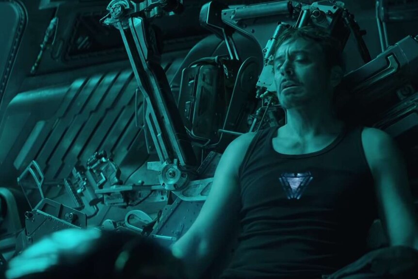 Robert Downey Jr's Tony Stark sits back in a spaceship in the Avengers: Endgame trailer.