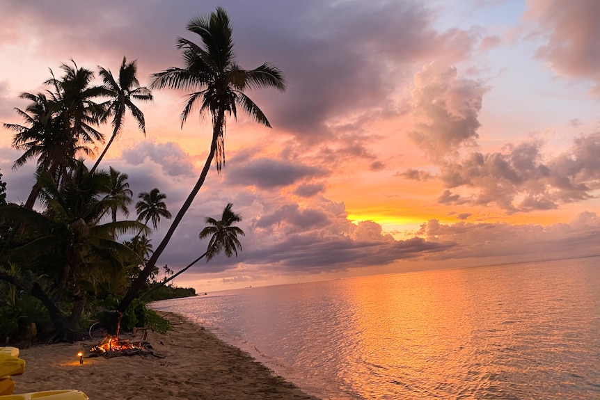 A beach sunset in Fiji.