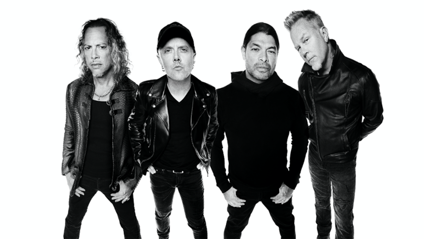 Black and white photo of Metallica
