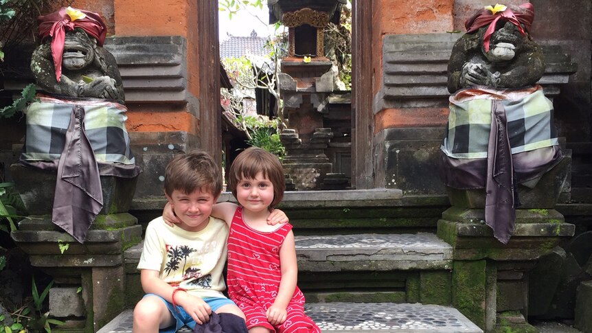 Elliot and Charlotte Perry, 5 and 3, in Bali.