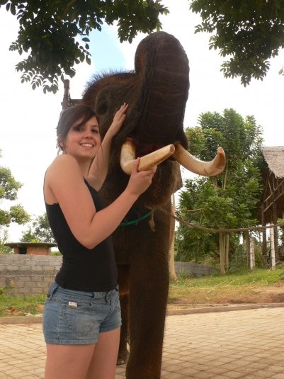 Kate Scanlon with an elephant