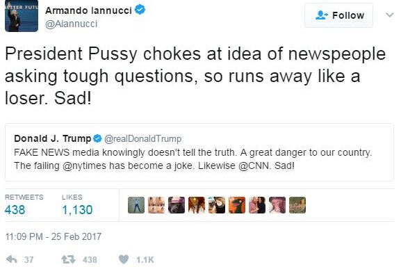 Armando Iannucci retweets Donald Trump's fake news tweet