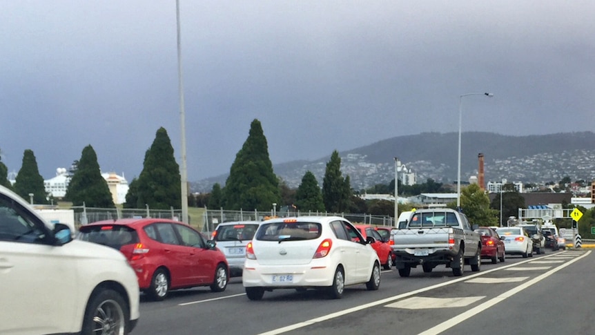 Cars banked up going into Davey Street