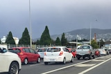 Cars banked up going into Davey Street