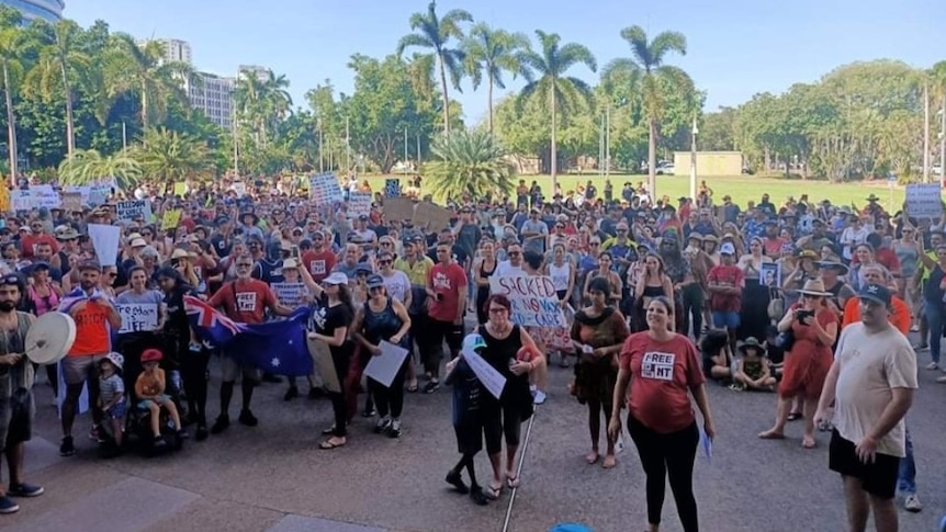 A large group of demonstrators at a rally.