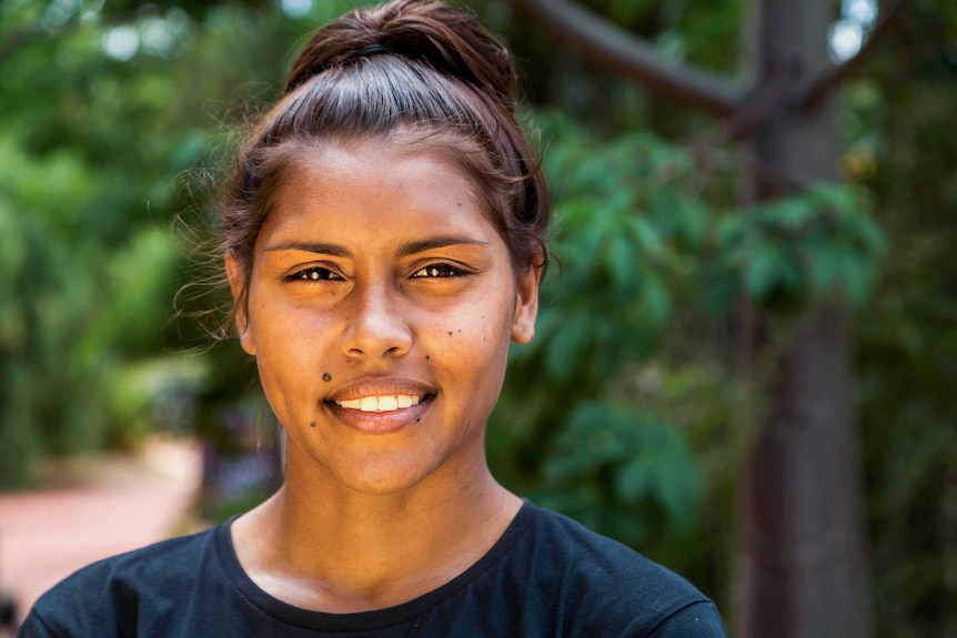 Indigenous teenager Zeritta Jessell, from the Kimberley, looks directly at the camera.