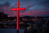 Red crosses on buildings in Hobart