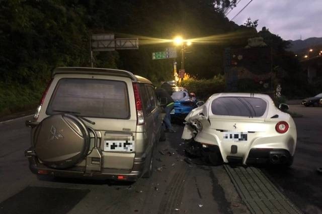 Damage to Mr Lin's van and the white Ferrari.