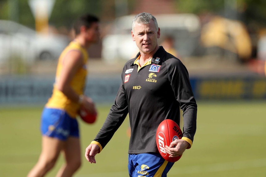 West Coast Eagles coach Adam Simpson during a training session in Perth, Monday, June 24, 2019.