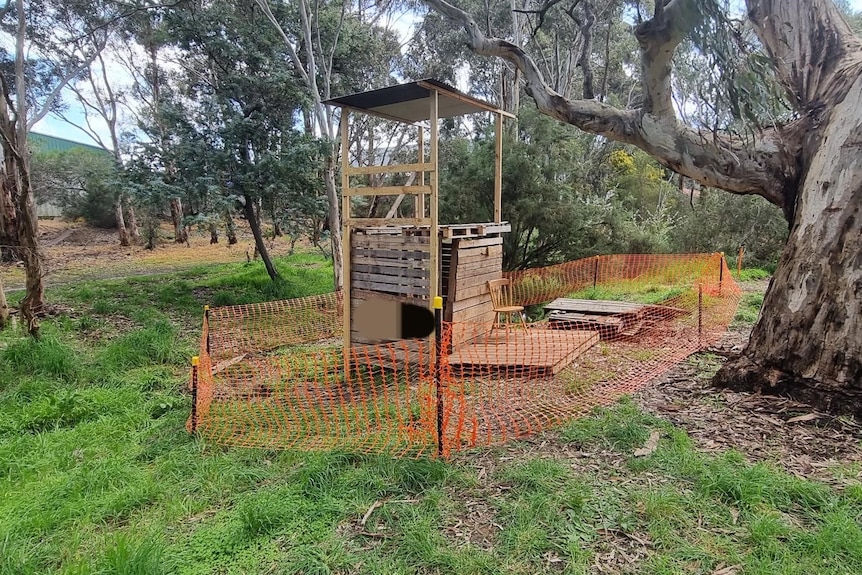A partially dismantled cubby house on a reserve at Mount Barker.
